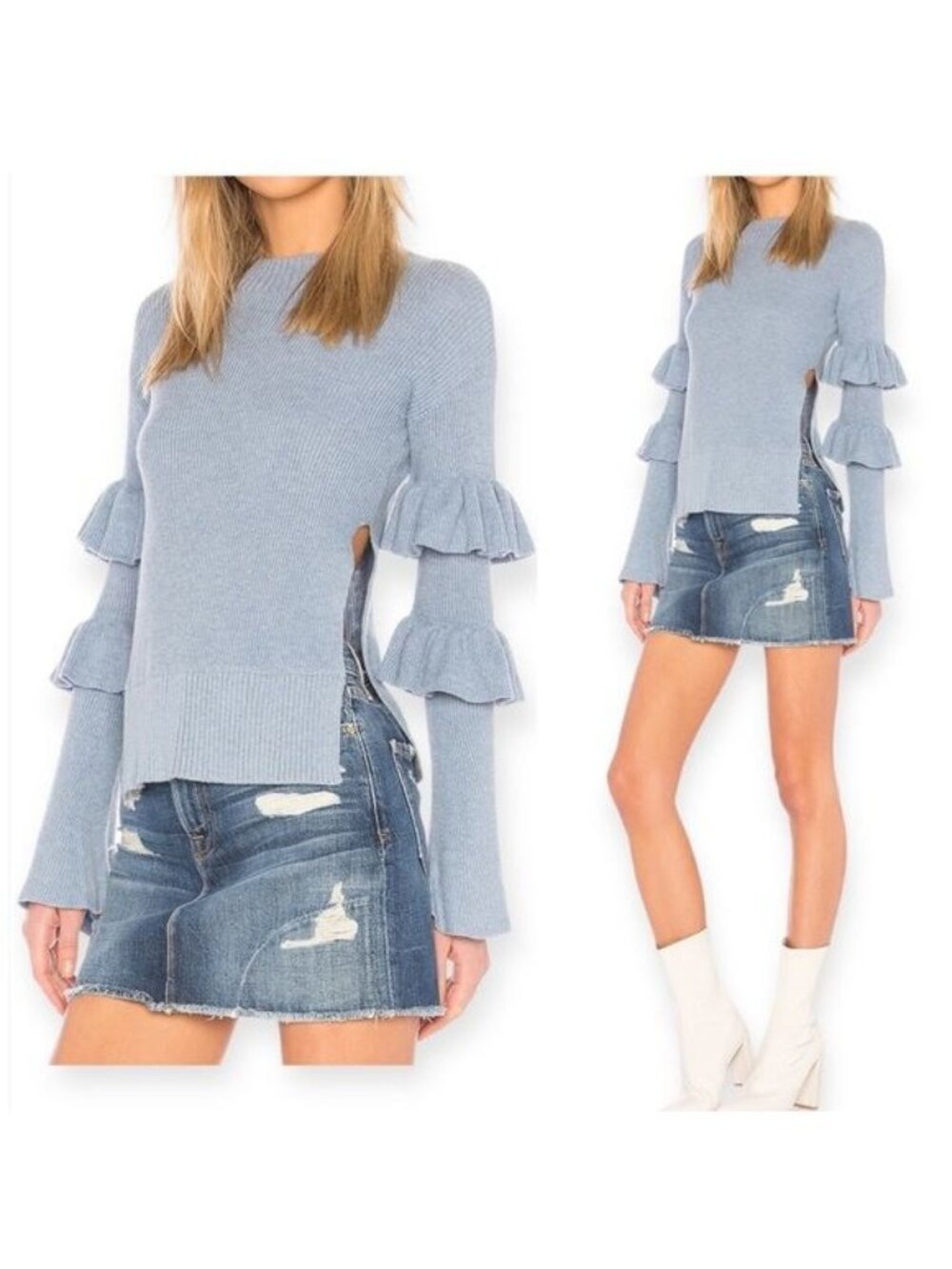 New with Tag, Revolve LPA Top 510 with Ruffle Sleeves, Size XS, Cloud Blue